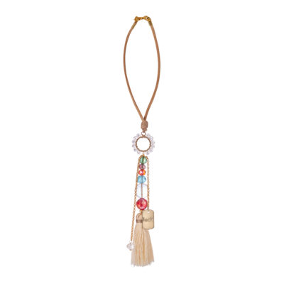Akitai Rear View Mirror Tassel – Sun Catcher Rearview Mirror Charm and White Tassel for Cars, Transforms Sunlight and Diffuses Colors and Joyous Energy Throughout The Car with Various Stones